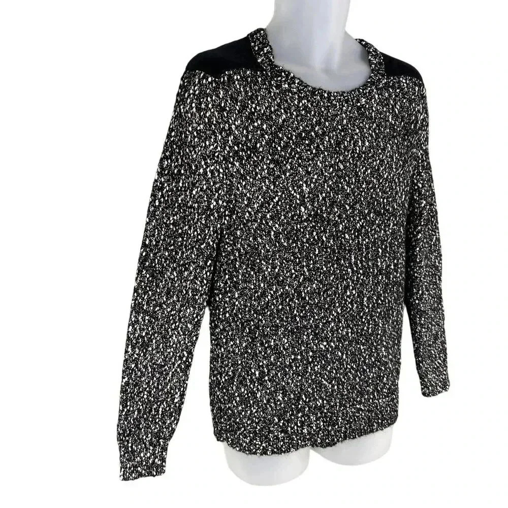 Calvin Klein Womens L Knit Marled Sweater Accents Faux Leather Shoulder Side Zip